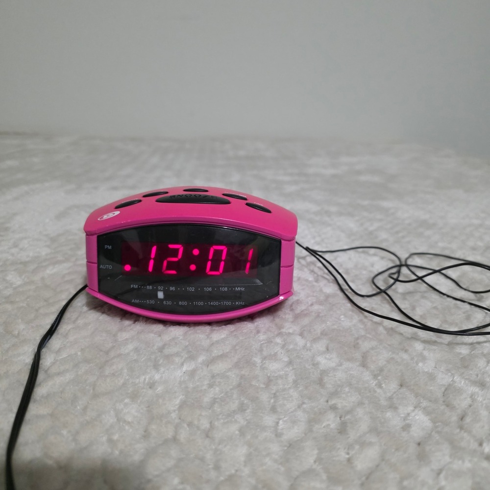 Durabrand AM/FM Clock Radio Pink Digital LED Alarm CR502 OS Y2K, Retro, Dorm